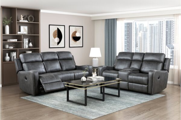 9515DGY-PW Seating-Kellen Collection 2pc Set: Sofa, Love (Power)