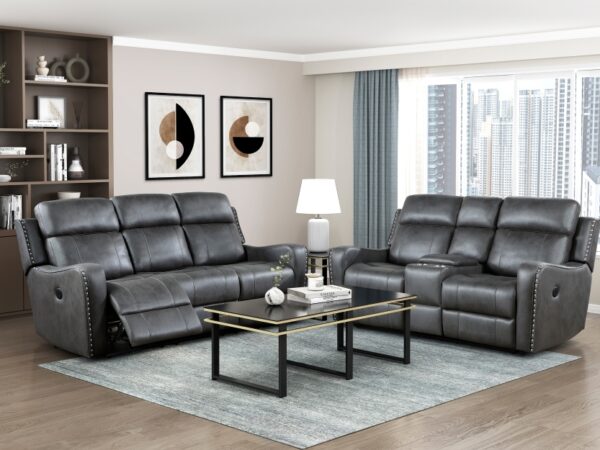 9515DGY-PW Seating-Kellen Collection 2pc Set: Sofa, Love (Power)