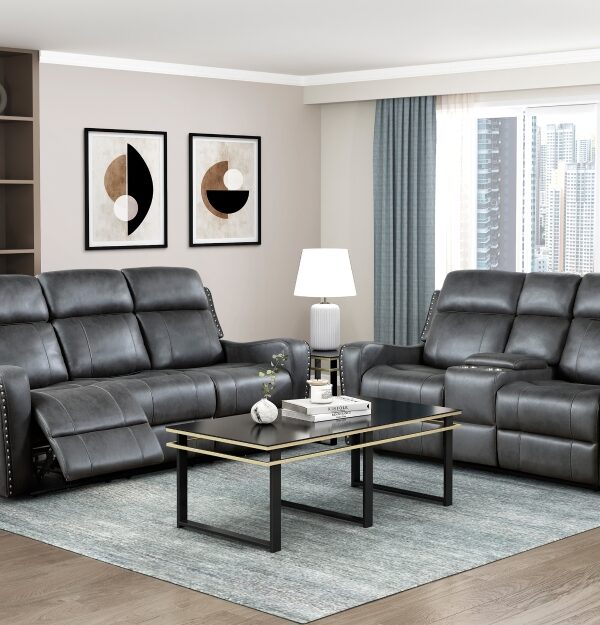 9515DGY-PW Seating-Kellen Collection 2pc Set: Sofa, Love (Power)
