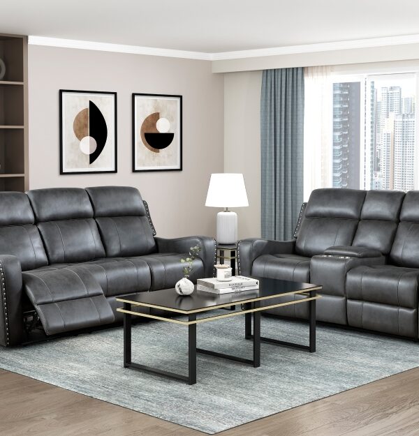 9515DGY Seating-Kellen Collection 2pc Set: Sofa, Love