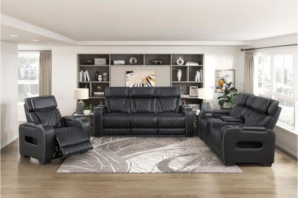 9516BLK Seating-Fairway Collection 2pc Set: Sofa, Love (Power)