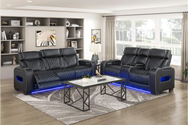 9516BLK Seating-Fairway Collection 2pc Set: Sofa, Love (Power)