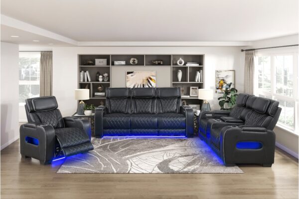 9516BLK Seating-Fairway Collection 2pc Set: Sofa, Love (Power)