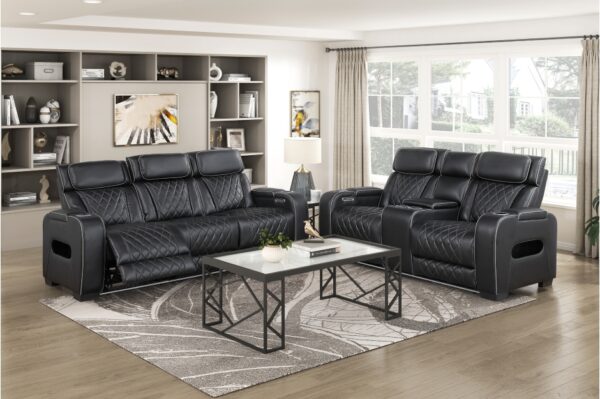 9516BLK Seating-Fairway Collection 2pc Set: Sofa, Love (Power)