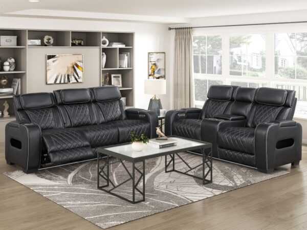 9516BLK Seating-Fairway Collection 2pc Set: Sofa, Love (Power)