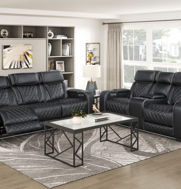 9516BLK Seating-Fairway Collection 2pc Set: Sofa, Love (Power)