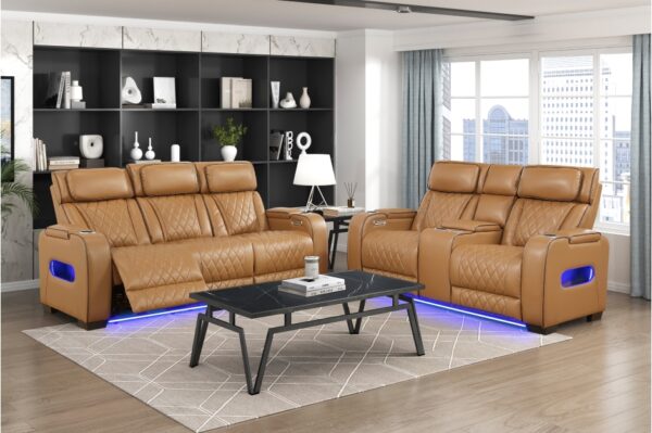 9516BRW Seating-Fairway Collection 2pc Set: Sofa, Love (Power)