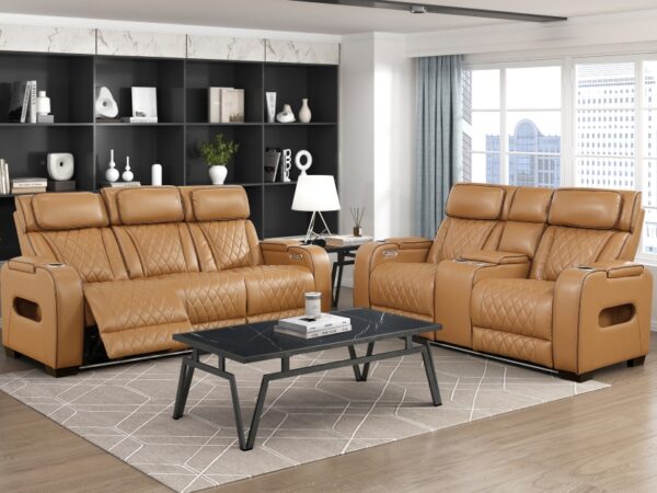 9516BRW Seating-Fairway Collection 2pc Set: Sofa, Love (Power)