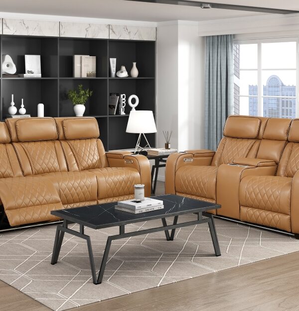 9516BRW Seating-Fairway Collection 2pc Set: Sofa, Love (Power)