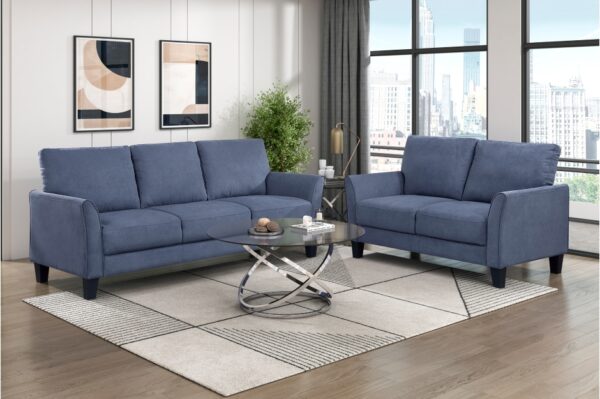 9519BUE Seating-Aliana Collection 2pc Set: Sofa, Love
