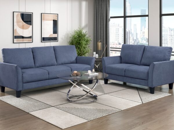 9519BUE Seating-Aliana Collection 2pc Set: Sofa, Love