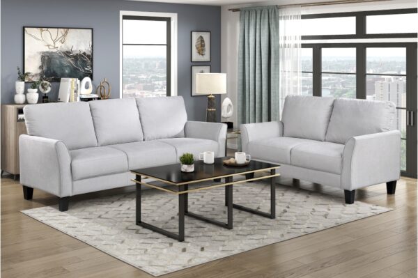 9519GRY Seating-Aliana Collection 2pc Set: Sofa, Love