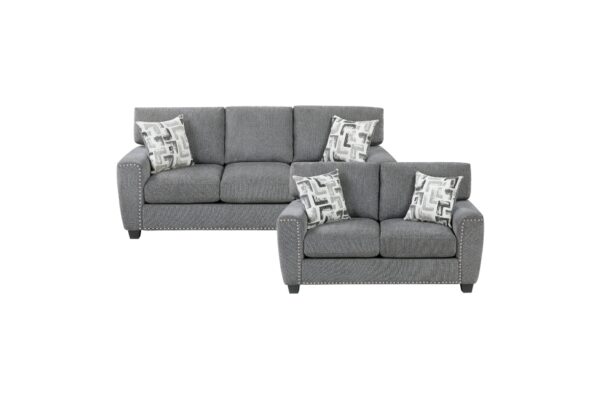 9538DGY Seating-Isabel Collection 2pc Set: Sofa, Love
