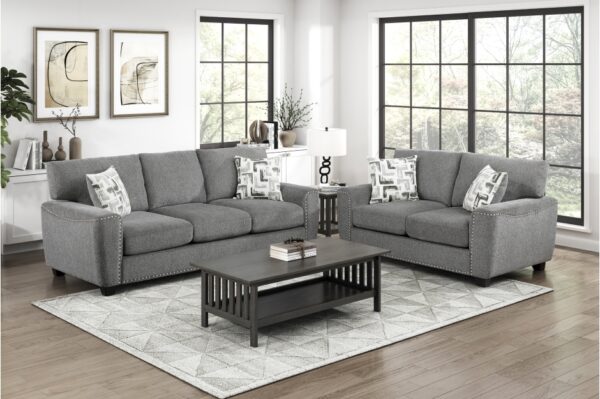 9538DGY Seating-Isabel Collection 2pc Set: Sofa, Love