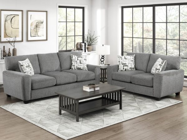 9538DGY Seating-Isabel Collection 2pc Set: Sofa, Love