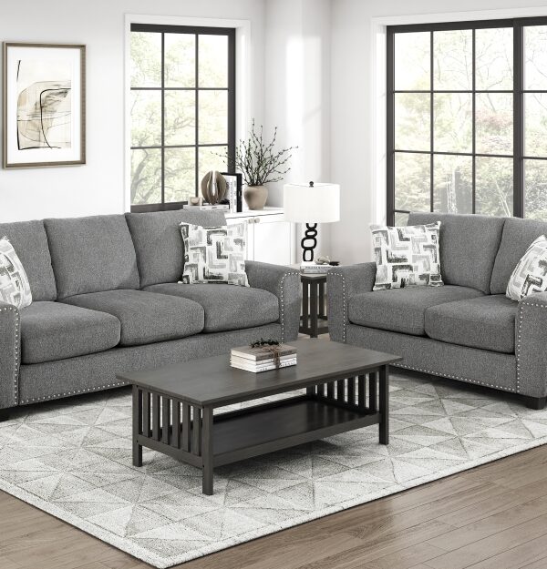 9538DGY Seating-Isabel Collection 2pc Set: Sofa, Love