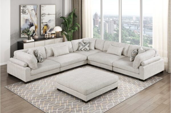 9555BEG Seating-Tinley Collection 6-Piece Modular Sectional wi...