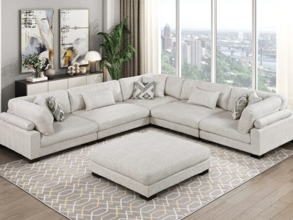 9555BEG Seating-Tinley Collection 6-Piece Modular Sectional wi...