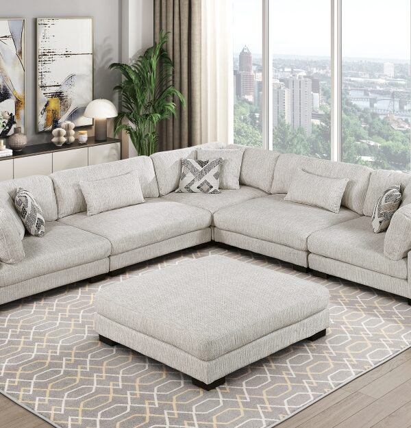 9555BEG Seating-Tinley Collection 6-Piece Modular Sectional wi...