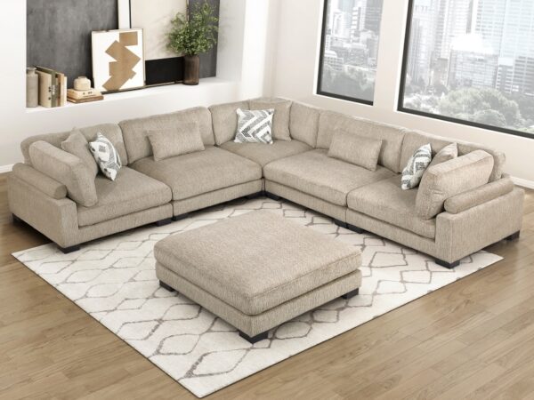 9555BRW Seating-Tinley Collection 6-Piece Modular Sectional wi...