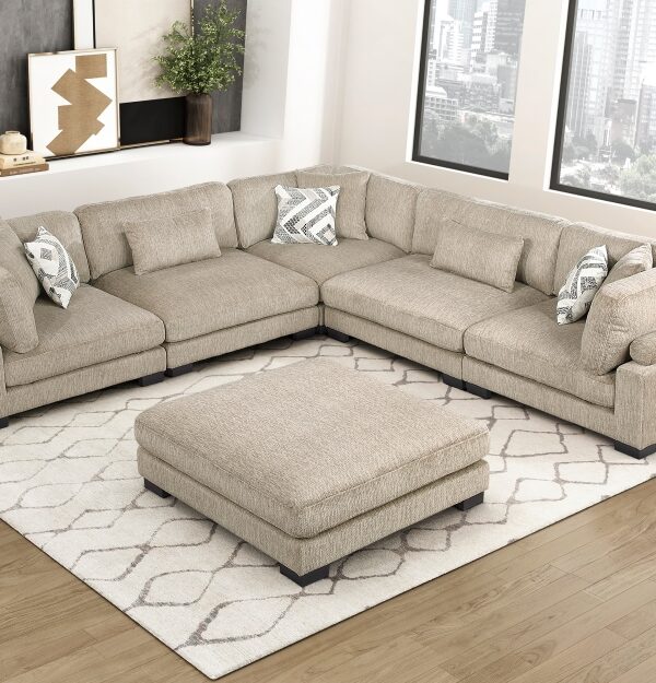 9555BRW Seating-Tinley Collection 6-Piece Modular Sectional wi...