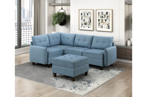9557BUE Seating-Garren Collection 8-Piece Sectional with Stora...