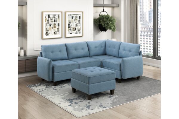 9557BUE Seating-Garren Collection 8-Piece Sectional with Stora...