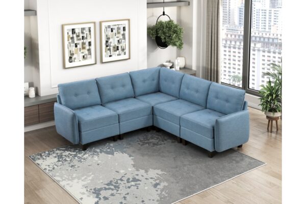 9557BUE Seating-Garren Collection 8-Piece Sectional with Stora...