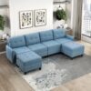 9557BUE Seating-Garren Collection 8-Piece Sectional with Stora...