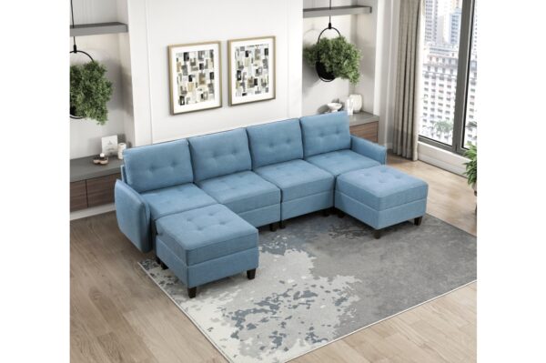 9557BUE Seating-Garren Collection 8-Piece Sectional with Stora...