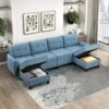 9557BUE Seating-Garren Collection 8-Piece Sectional with Stora...