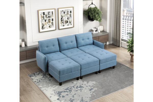 9557BUE Seating-Garren Collection 8-Piece Sectional with Stora...