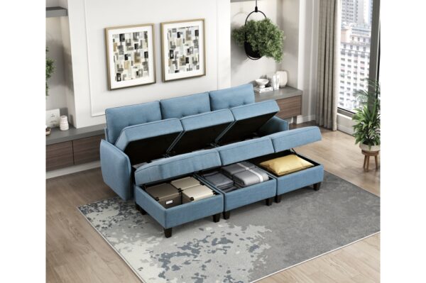 9557BUE Seating-Garren Collection 8-Piece Sectional with Stora...