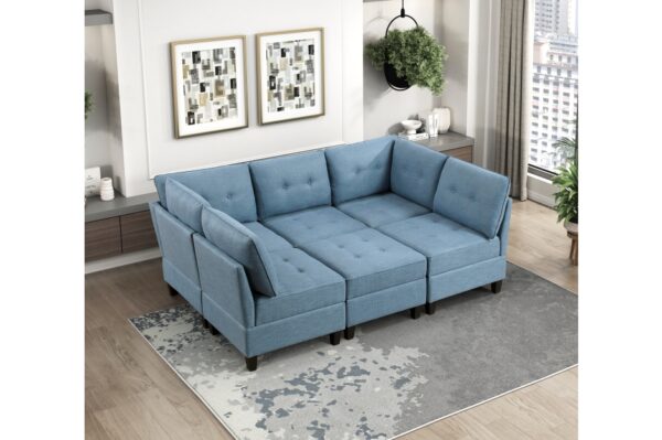 9557BUE Seating-Garren Collection 8-Piece Sectional with Stora...