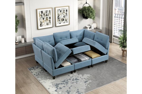9557BUE Seating-Garren Collection 8-Piece Sectional with Stora...
