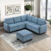 9557BUE Seating-Garren Collection 8-Piece Sectional with Stora...