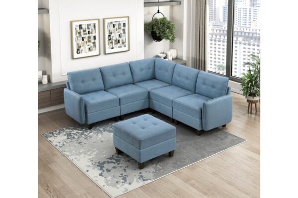 9557BUE Seating-Garren Collection 8-Piece Sectional with Stora...