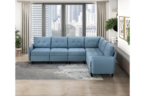 9557BUE Seating-Garren Collection 8-Piece Sectional with Stora...