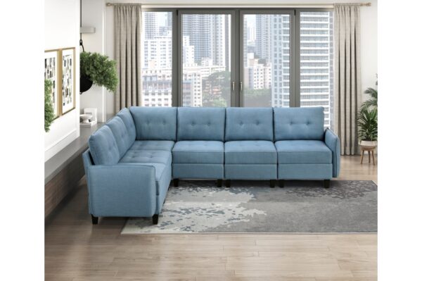 9557BUE Seating-Garren Collection 8-Piece Sectional with Stora...