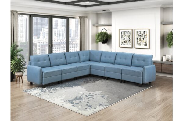 9557BUE Seating-Garren Collection 8-Piece Sectional with Stora...