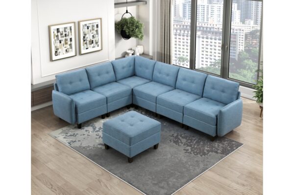 9557BUE Seating-Garren Collection 8-Piece Sectional with Stora...