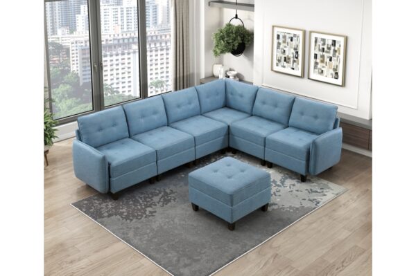 9557BUE Seating-Garren Collection 8-Piece Sectional with Stora...