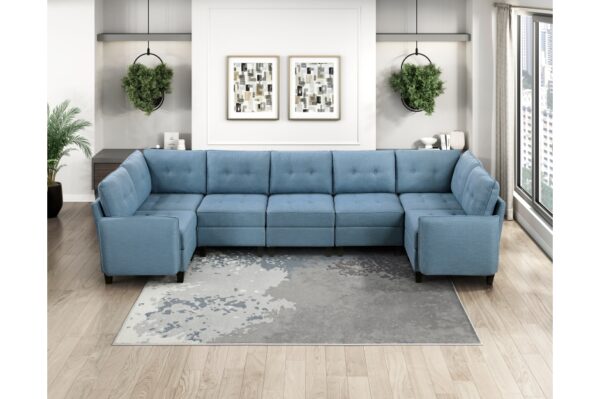 9557BUE Seating-Garren Collection 8-Piece Sectional with Stora...
