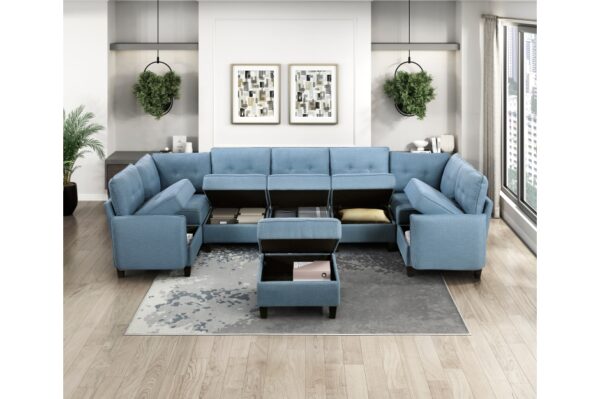 9557BUE Seating-Garren Collection 8-Piece Sectional with Stora...