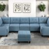 9557BUE Seating-Garren Collection 8-Piece Sectional with Stora...
