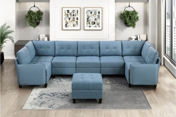 9557BUE Seating-Garren Collection 8-Piece Sectional with Stora...
