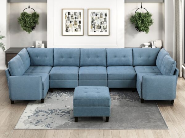 9557BUE Seating-Garren Collection 8-Piece Sectional with Stora...