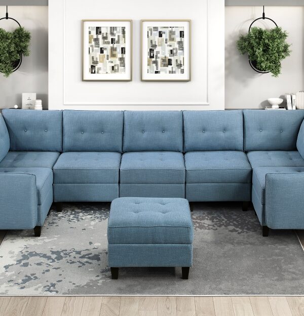9557BUE Seating-Garren Collection 8-Piece Sectional with Stora...