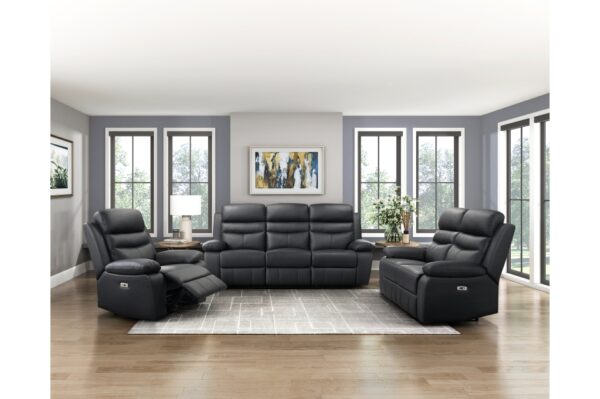 9628BLK-PW Seating-Hancock Collection 2pc Set: Sofa, Love (Power)