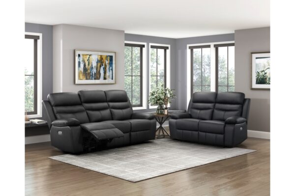 9628BLK-PW Seating-Hancock Collection 2pc Set: Sofa, Love (Power)